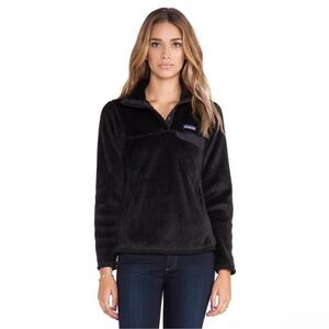 Patagonia Re-Tool Snap-T Fleece Pullover Sweater Solid Black Size Small Women